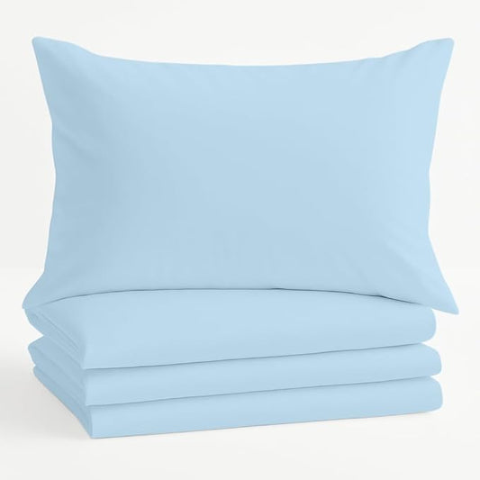 Comfort Beddings King Pillowcases Set of 4 – 100% Organic Cotton, 600 Thread Count Sateen, Soft & Comfy Pillow Covers with Envelope Closure, Light Blue, King Size 20 x 36 Inches