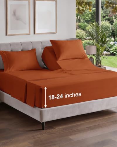 Flex Top Split Head King Sheet Set - 4 Piece Extra Deep Sheets - Terracotta