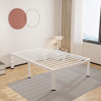 ROIL 18 Inch White Twin XL Bed Frame with Rounded Corner 4 Mattress Baffles