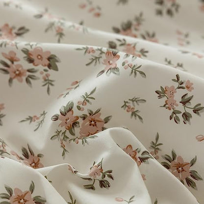 mixinni Vintage Style Girls Pale Pink Flower Pattern Duvet Cover Queen Soft Aesthetic Floral Cotton Bedding Set 1 Duvet Cover with 2 Bow Tie Pillowcases for Women-Queen Size