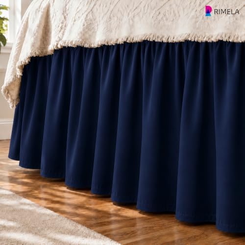 Dorm Room Bed Skirt Twin XL 32" Drop, College Split Corner Bedskirt, Navy