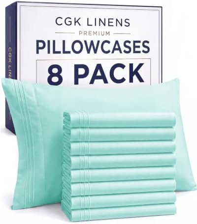 King Standard Pillow Cases Set of 8 - Soft Pillowcase Covers - Spa Blue