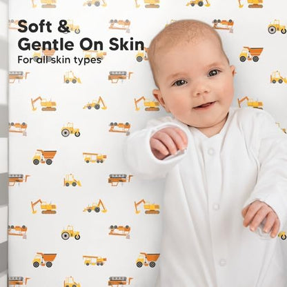 KeaBabies 2pk Organic Cotton Crib Sheets for Boys Girls 52x28, Construction
