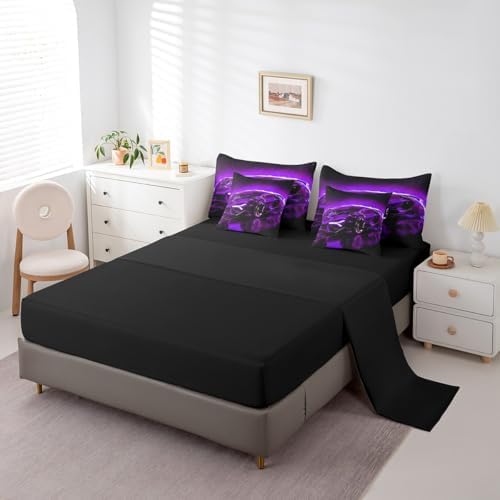 Feelyou Kids Teens Sports Car Bed in a Bag King Size Purple Race Car 7 Piece Bedding Set for Kids Teens Boys Girls Extreme Sports Theme Comforter Set with Sheets Speed Luxury Car Bed Set