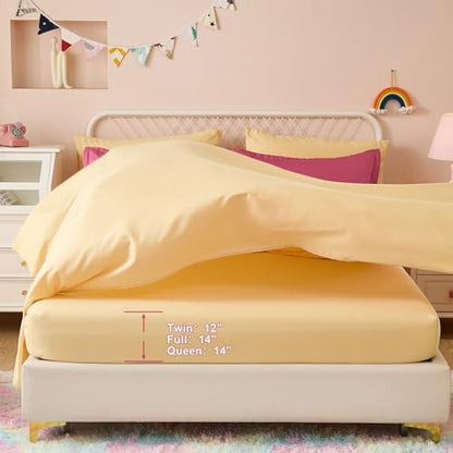 Dinjoy Girls Comforter Set Twin Size 5 Pieces Bed in A Bag Colorful Ombre Pink Yellow Rainbow Bedding Set for Kids Teen (1 Comforter, 1 Flat Sheet, 1 Fitted Sheet, 1 Pillow sham, 1 Pillowcases)