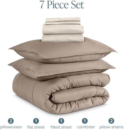 Bare Home Bed-in-A-Bag 7 Piece Set (King, Taupe/Sand)