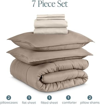 Bare Home Bed-in-A-Bag 7 Piece Set (King, Taupe/Sand)