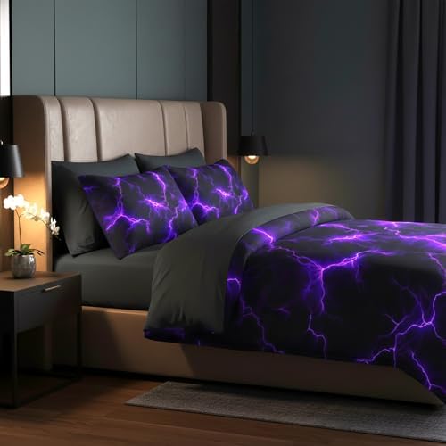 QOOMO Purple Lightning 7 Pieces Comforter Set King,Neon Bedding Set