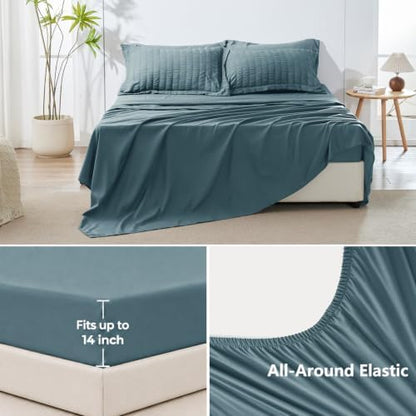 HIMEET King Comforter Set, 7-Piece Seersucker Bed in a Bag, Mineral Blue