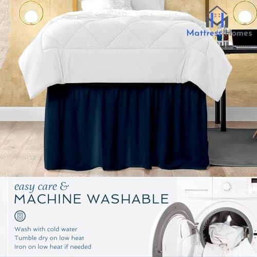 Mattress-Homes Ruffled Dorm Bed Skirt, Twin XL, 38-Inch Drop, Tailored with Split Corners, Navy Blue Dust Ruffle for Lofted College Beds, Twin Extra Long Dorm Bedding Essential
