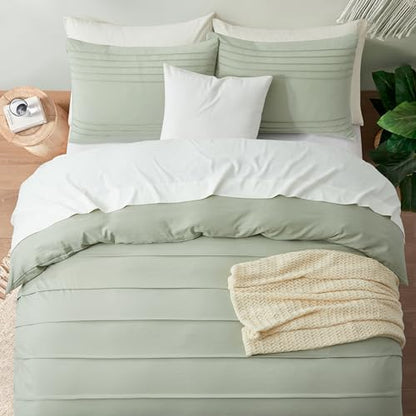 Oli Anderson 3PCS Pleated Duvet Cover Set, Mist Sage, King
