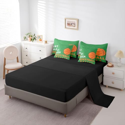 Erosebridal Orange Green Boys Basketball Comforter Set Queen Size 7 Pieces | Sports Gaming Bed in A Bag Ball Teens Men Bed Set Kids Children Bedding