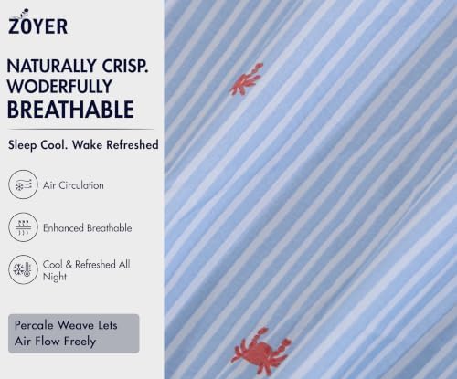 ZOYER 100% Cotton Sheets – Full Size Percale Bedding, Cooling & Breathable, Durable with a Crisp, Soft & Comfortable Feel, 16" Deep Pocket, 4-Piece Set, Crab Stripe