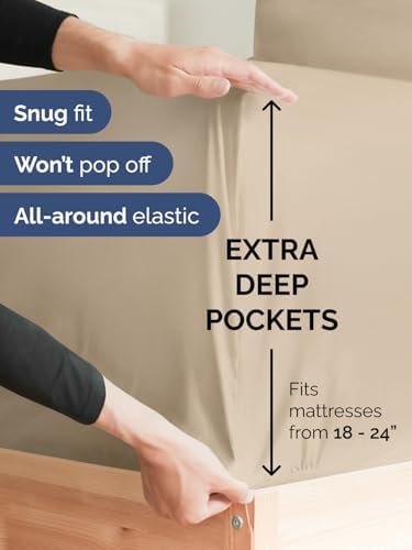 CGK Linens Extra Deep King Fitted Sheet - Fitted Sheet Only - Cream