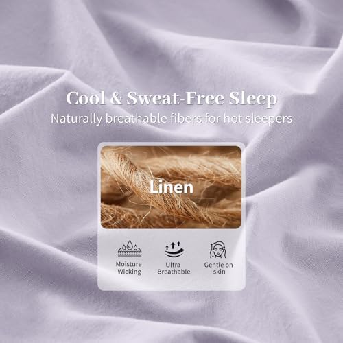 MEISHANG 100% French Linen Sheets King,6 Pcs,18-24" Extra Deep Pocket
