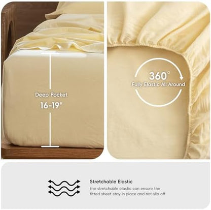 MooMee Sheet Set 100% Washed Cotton Linen-Like Extra Deep Pocket King