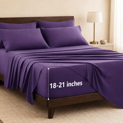 CozyLux Queen Sheet Set 6-Piece, 21-Inch Deep Pocket, Soft Brushed Feel