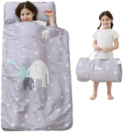 Lasoftan Toddler Nap Mat with Pillow and Blanket, Extra Large Rolled Napping Mats,Slumber Bags for Boys Girls,Kids Sleeping Bag for Daycare, Preschool Travel Camping