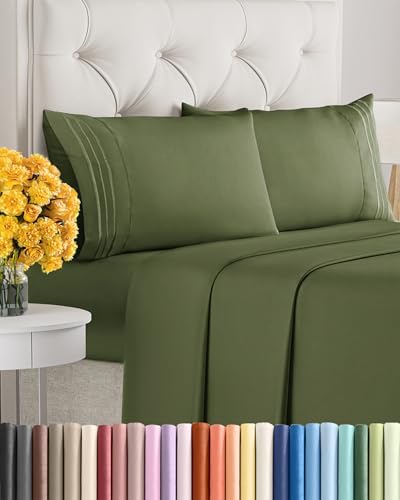 Cal King Size 4 Piece Sheet Set - Ultra Soft & Cooling Sheets - Deep Olive