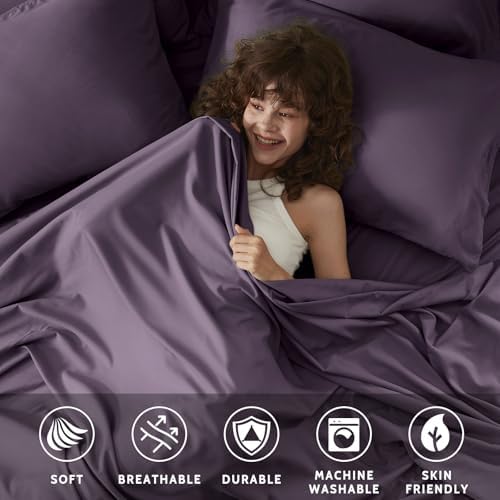 Cal King Size Sheets Set - 6 Piece Luxuriously Soft & Cooling Sheets Cal King Size - Ultra Soft 16" Deep Pocket Cal King Sheet Set - Fitted Sheet & Pillowcase Sets (Cal King Purple)