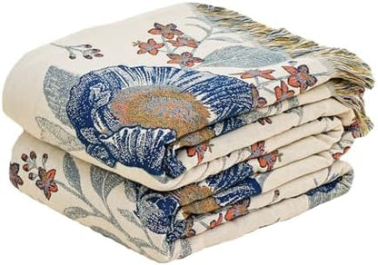 VANJOROY Boho Throw Blanket, 100% Organic Cotton Breathable Ultra Soft Bed Quilt Throw - All Season Floral Bird Butterfly Farmhouse Decor Blanket for Sofa Couch Chair and Gift. 60" x 80"