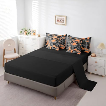 Erosebridal Hunter Deer 7 Piece Bedding Set Full Camouflage Comforter Set with Sheets Black Orange Army Camo Woods Bed in a Bag Hound Bear Wolf Turkey Pattern for Kids Boys Girls