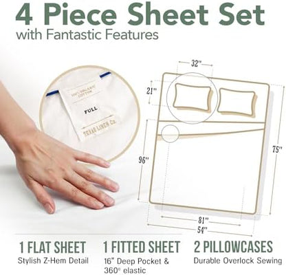 TEXAS LINEN CO. 100% Organic Cotton Sheets Full Size - 4 PC Organic Cotton Full Size Percale Weave Sheet Set, Soft, Cooling, Crisp & Breathable, 16" Deep Pocket Hotel Quality Bedding Set - (Teal)