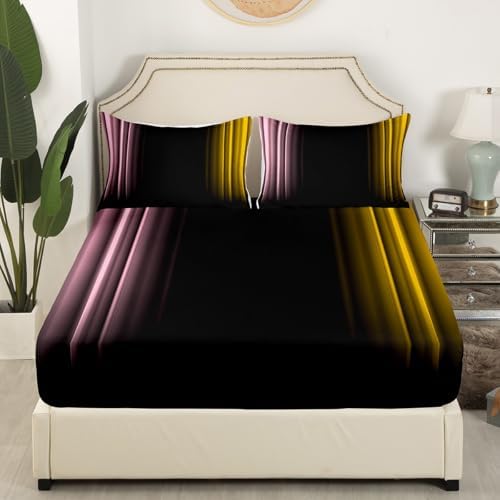 Feelyou Teens Abstract Ombre Decorations Bedding Set for Kids Women Pink Yellow and Black Bed Sheets Set Geometric Modern Fitted Sheet Sets Room 4Pcs Full Size