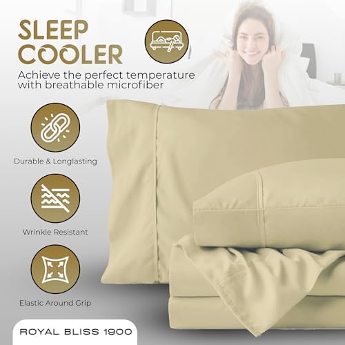 Top Split King Sheets Sets for Adjustable Bed, 4 Pcs Deep Pockets Double Brushed Microfiber Sheets, 34 Inch Split Top Fitted Sheet, 1 King Flat Sheet and 2 Pillowcases (Mocha)