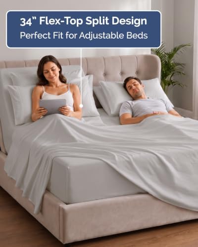 Extra Deep Flex Top Split Head King Sheet Set - 6pc Sheets - Light Grey