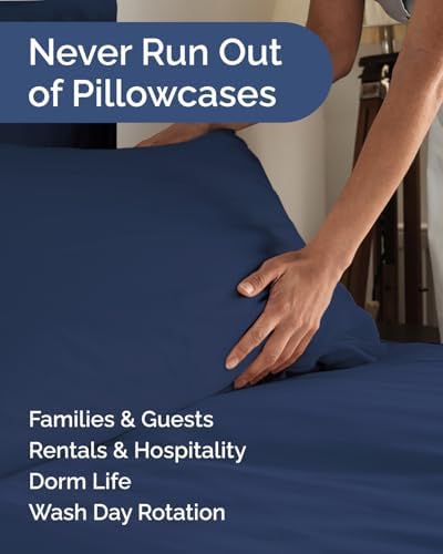 King Standard Pillow Cases Set of 8 - Soft Pillowcase Covers - Navy Blue