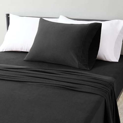 Amazon Basics 100% Cotton Jersey Bed Sheet Set, Breathable, All-Season, Machine Washable, Twin, Black