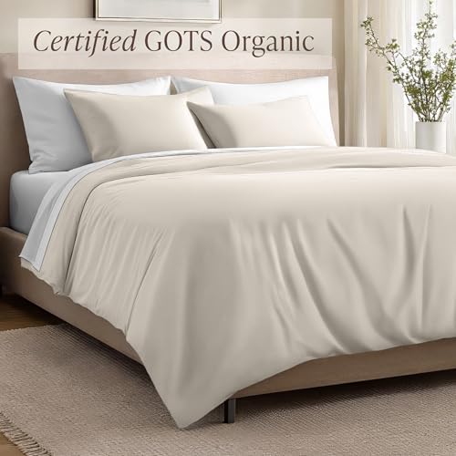 Bare Home 100% Organic Cotton Sateen Duvet Cover Set (Queen, French Beige)