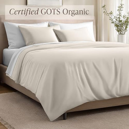 Bare Home 100% Organic Cotton Sateen Duvet Cover Set - Full - 400 Thread Count - Smooth Sateen Weave - Warm & Luxurious - Duvet Cover (Full, French Beige)