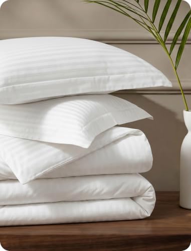 Bedsure PureWoven 100% Cotton Percale Duvet Cover Queen, Striped Jacquard