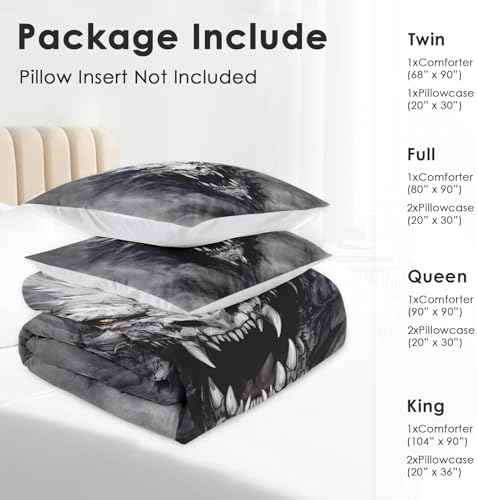 Pamnest Queen Comforter Set, 3 Pieces Dragon Gray Bedding, All Season