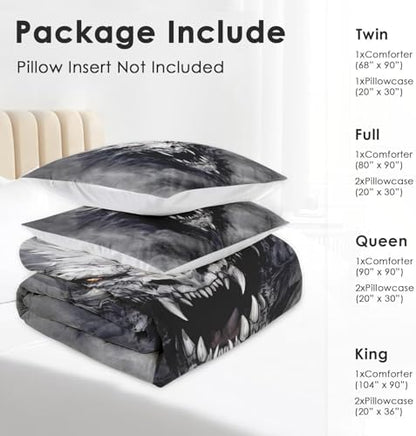 Pamnest Queen Comforter Set, 3 Pieces Dragon Gray Bedding, All Season