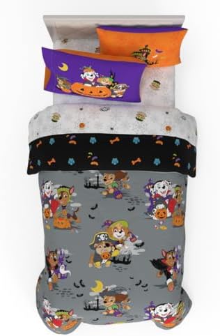 Paw Patrol Kids Halloween Bedding 5 Piece Super Soft Cozy Reversible Comforter and Sheet Set with Sham, Twin, (Officially Licensed Product) By Franco