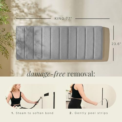 Nestl Upholstered King Headboard - Easy Assemble Channel Stitched Headboard King Size Bed - Wall Mounted Headboards with 3D Soundproof Wall Panels Peel & Stick Floating Headboards, Silver