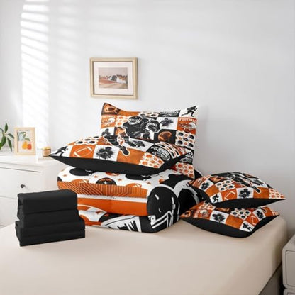 Erosebridal Sports Geometric Comforter Sets with Sheets - Football Bedding Set Full for Boys Girls Rugby 7Pcs Bed in a Bag, Cool Sports Game Bed Set