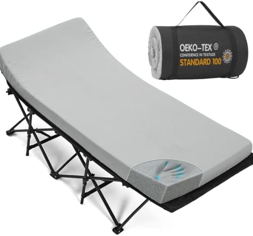 CYMULA Camping Cot Pad 2 Inch Memory Foam, Pad Only,Camping Pad for Folding Cot and Foldable Cot, Portable Roll Up Camp Gear for Car Camping Travel Tent, Non-Slip Waterproof Bottom, Removable Cover