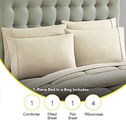 RV Short Queen Comforter Set for RV Camper - Comforter Set with Fitted & Flat Sheet, 4 Pillowcases - Tailored for RV Short Queen Beds - Cozy Essentials for Your RV Bedroom, Beige