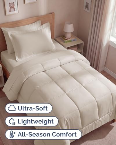Twin Comforter Set - 5 Piece Bed in a Bag Twin Size Bed Set, Soft - Wheat