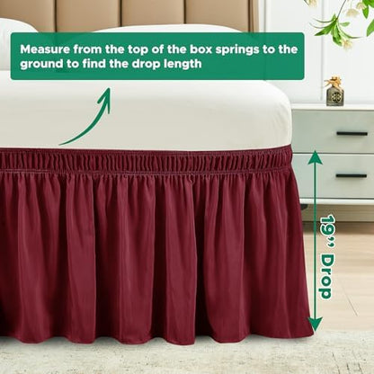 Wrap Around Bed Skirt Full Size Beds 19" Drop-Elastic Dust Ruffle Burgundy