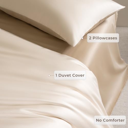 Queen Size Duvet Cover, 100% Egyptian Cotton,1600 Thread Count, Reversible Duvet Cover, Soft and Breathable Satin Bedding Set, All Seasons (Heather Oat Beige, 90"x90")