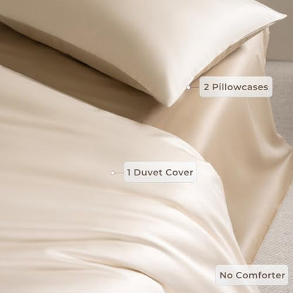 Twin Size Duvet Cover, 100% Egyptian Cotton,1600 Thread Count, Reversible Duvet Cover, Soft and Breathable Satin Bedding Set, All Seasons (Heather Oat Beige, 68"x90")