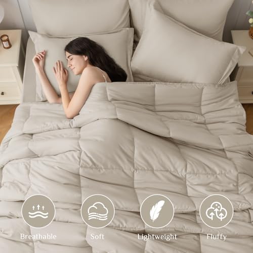 JOLLYVOGUE Twin Comforter Set, Ultra-Soft Bed in a Bag Twin Size 5 Pieces, Oeko-TEX Certified Bedding Set with Down Alternative Comforter, Sheets, Pillowcases & Shams, Oatmeal