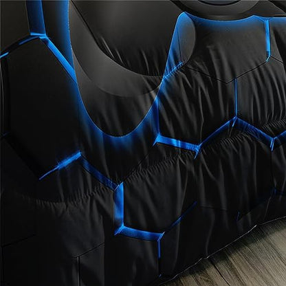 Axolotl Gamer Comforter Sets Full,Geometric Honeycomb Gaming Bedding Sets,Video Games Comforter,Gaming Bedding Set,Game Console Comforter Set for Kids Boys Girls Teens,1 Quilt 2 Pillowcases,Blue Red