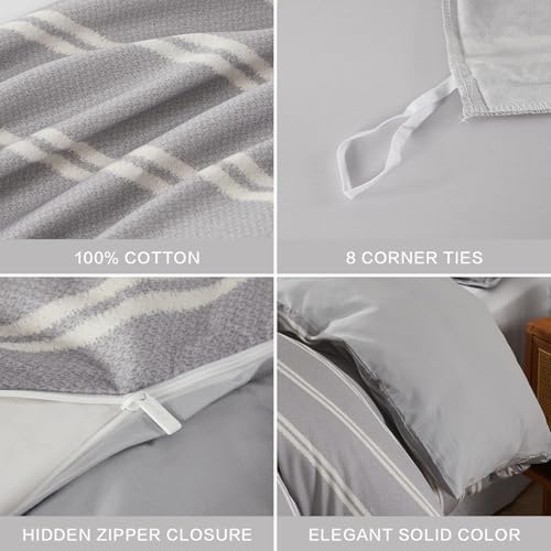 SAPHREAS Boy Gray Stripes Duvet Cover Set King Size 3pcs Dark Grey Streak Bedding Comforter Cover Set 1 Duvet Cover 2 Pillow Sham