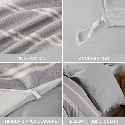SAPHREAS Boy Gray Stripes Duvet Cover Set Full Size 3pcs Dark Grey Streak Bedding Comforter Cover Set 1 Duvet Cover 2 Pillow Sham